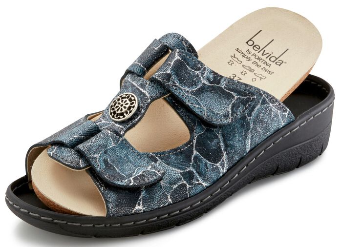 Pantolette in 2 Farben mit herausnehmbarem Leder-Kork-Fussbett, Weite H 