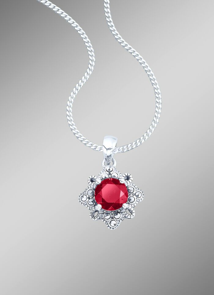 Anh&auml;nger mit  Panzerkette, echt Granat und echt Markasit 