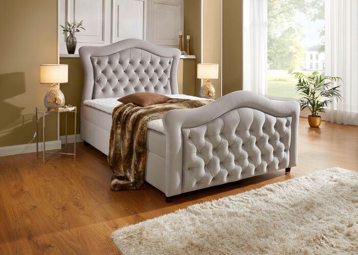 Boxspringbett mit gepolsterten Kopf- und Fu&szlig;teil BEIGE