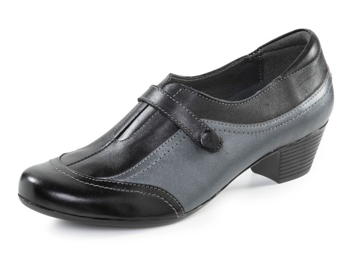 ELENA EDEN, eleganter Damen-Trotteur, Weite G, mit herausnehmbarem Fussbett SCHWARZ-ALTSILBER