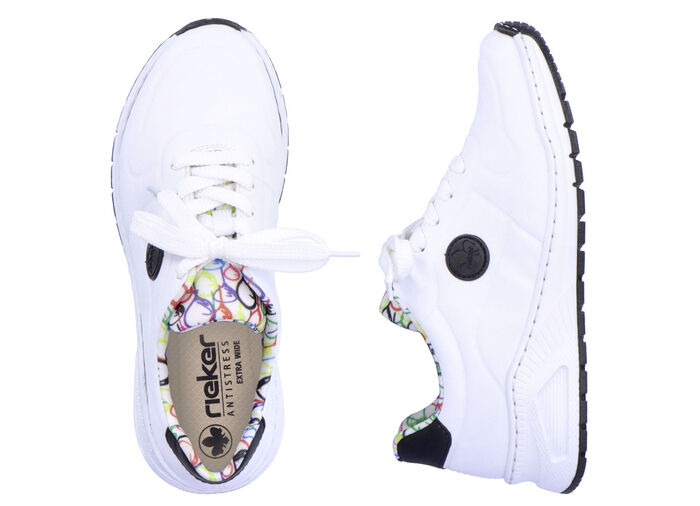 Rieker, stylische Damen-Sneaker, Weite H, mit herausnehmbarem Fussbett WEISS-SCHWARZ