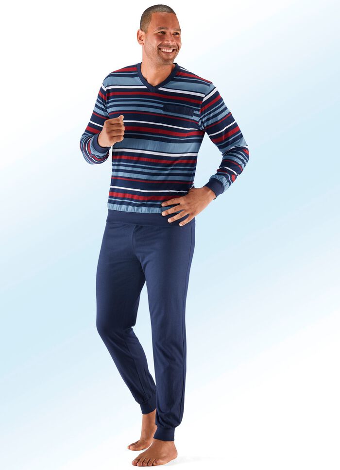 Zweierpack Pyjamas mit V-Ausschnitt und garngef&auml;rbtem Ringeldessin 