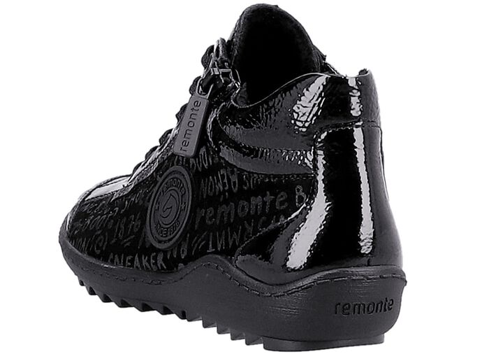 Remonte Schn&uuml;r-Bootie aus Crashlack SCHWARZ