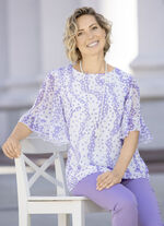 Doppellagiges Shirt mit Chiffon-Überwurf in 2 Farben FLIEDER-WEISS