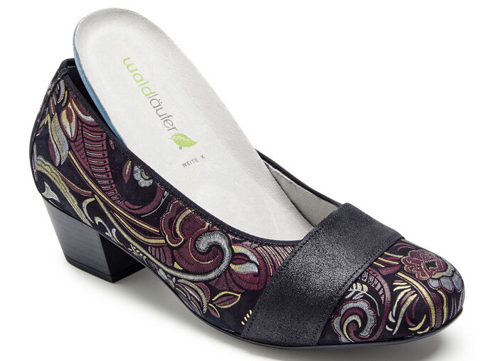 Waldläufer, bequeme Damen-Pumps, Weite K, mit herausnehmbarem Fussbett SCHWARZ-BUNT
