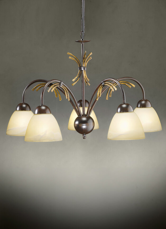 Pendellampe, 5-flammig, mit Gestell aus Eisen