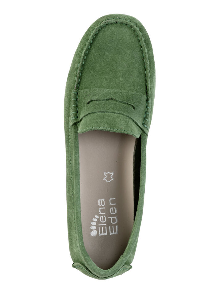 ELENA EDEN Mokassin-Slipper aus geschmeidigem Rind-Veloursleder GR&Uuml;N