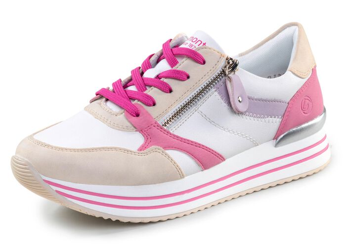 Remonte Schn&uuml;r-Sneaker aus Nappaleder CREME-BUNT
