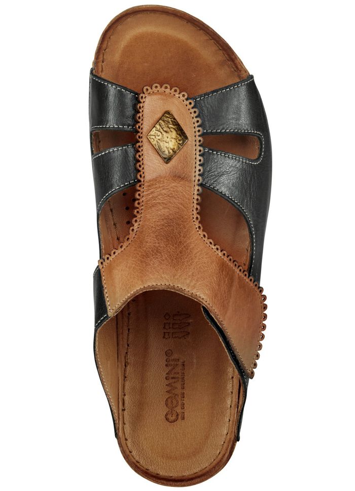 Gemini Pantolette mit verstellbarer Klettspange SCHWARZ-COGNAC