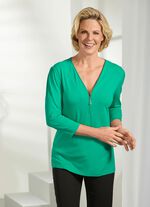 Shirt mit Reissverschluss am V-Ausschnitt in 3 Farben GRÜN