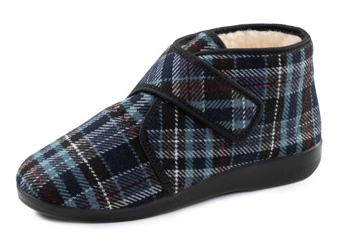 Stiefelette aus kariertem Textilmaterial BLAU