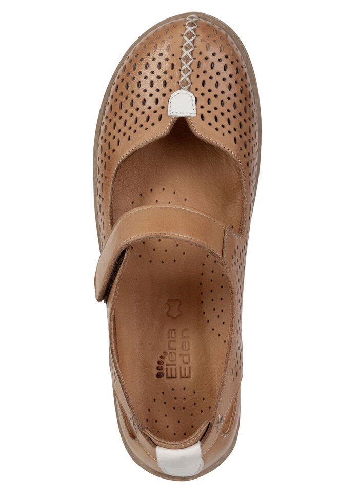 ELENA EDEN, sommerliche Damen-Slipper, Weite G, mit herausnehmbarem Fussbett COGNAC