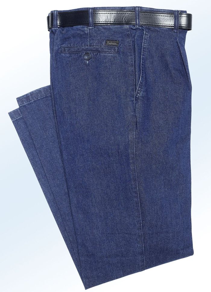 B&uuml;gelfreie Jeans mit G&uuml;rtel in 3 Farben JEANSBLAU