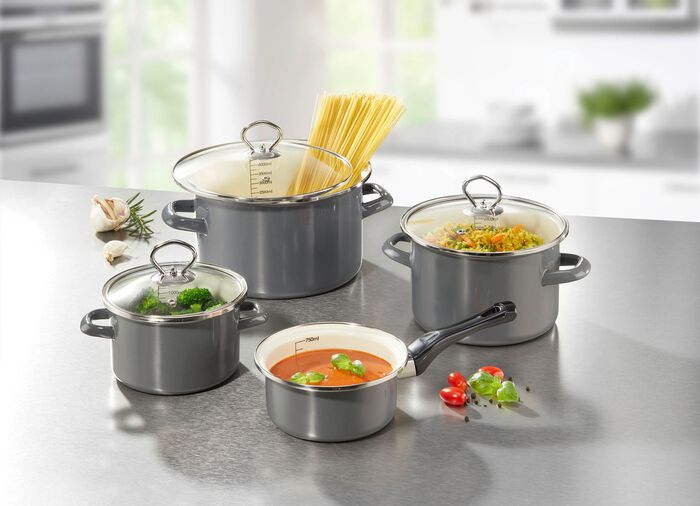 Emaille Topf-Set, 7-teilig GRAU