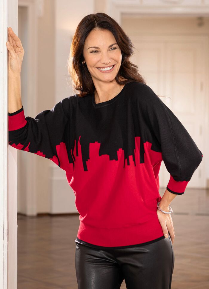Pullover in weichem Feinstrick SCHWARZ-ROT
