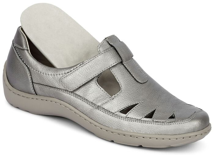 Waldläufer, bequeme Damen-Slipper, Weite H, mit herausnehmbarem Fussbett SILBERGRAU