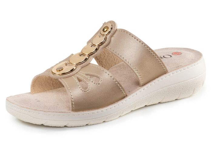 Pantolette mit gl&auml;nzendem Schmuck GOLDBEIGE