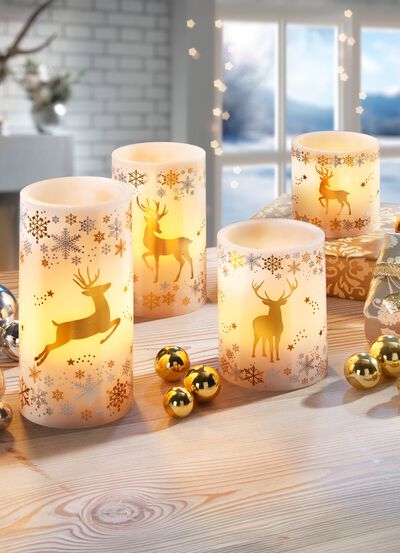 Batteriebetriebene LED-Echtwachskerzen, 4er-Set 