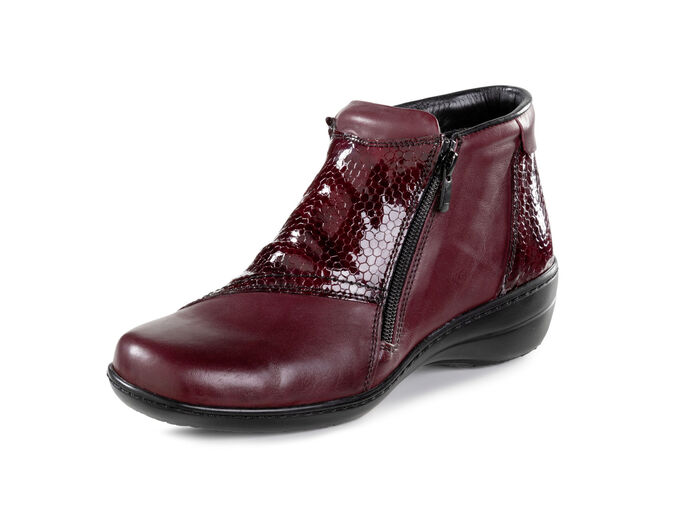 ELENA EDEN Bootie aus teilweise reptilgeprägtem Nappaleder BURGUND
