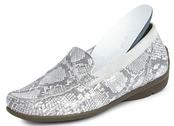 Waldläufer Mokassin-Slipper mit moderner Reptilprägung MATTSILBER