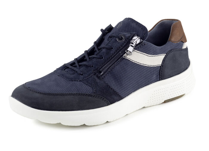 Waldläufer Schnürschuh aus Nubukleder mit Veloursleder-Besätzen DUNKELBLAU-ECRU-BRAUN