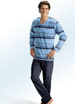 Zweierpack Pyjamas mit V-Ausschnitt, Ringeldessin und Brusttasche 