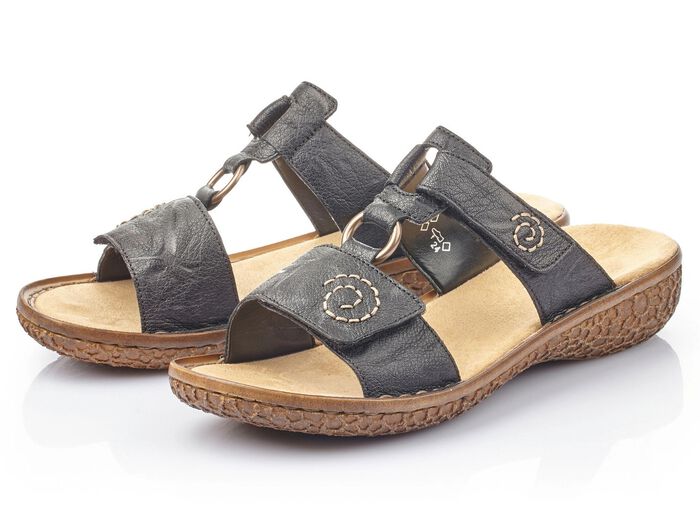 Rieker, modische Damen-Pantoletten, Weite H, mit Klettverschluss 