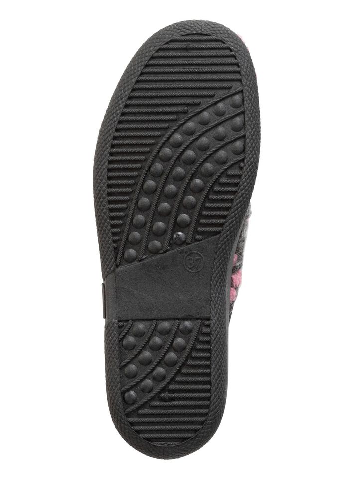 Pantoffel mit Bl&uuml;ten-Dessin ANTHRAZIT-ROSA