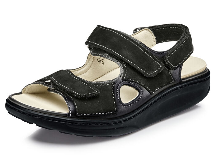 Waldläufer, bequeme Damen-Sandalen, Weite H, mit herausnehmbarem Fussbett SCHWARZ