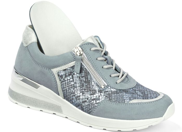 Waldläufer, bequeme Damen-Schnürschuhe, Weite H, mit herausnehmbarem Fussbett BLEU-MATTSILBER
