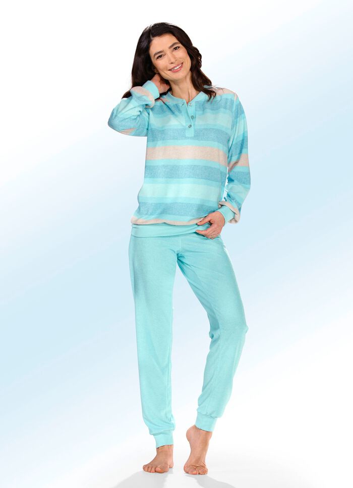 Pyjama aus Frottierstretch mit garngef&auml;rbtem Ringeldessin 