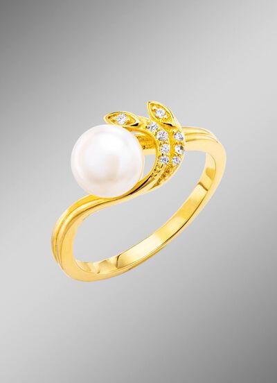 Edler Damenring mit S&uuml;sswasser-Zuchtperle und synth. Zirkonia 