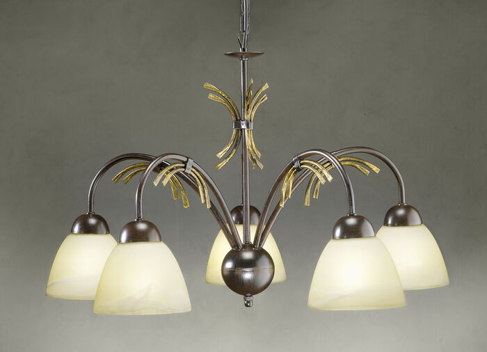 Pendellampe, 5-flammig, mit Gestell aus Eisen