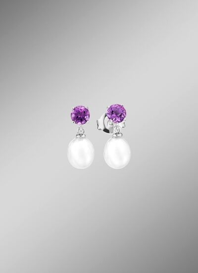Ohrstecker mit S&uuml;sswasser-Zuchtperle und Amethyst 