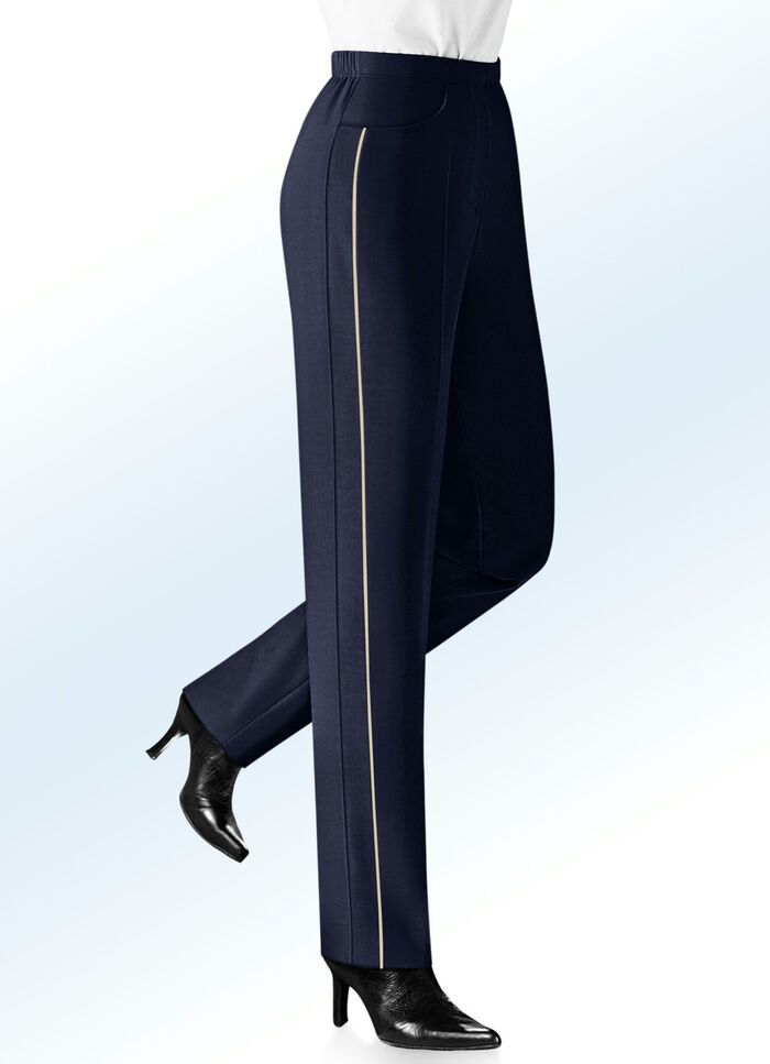 Hose mit kontrasfarbener Zierpaspel MARINE-BEIGE