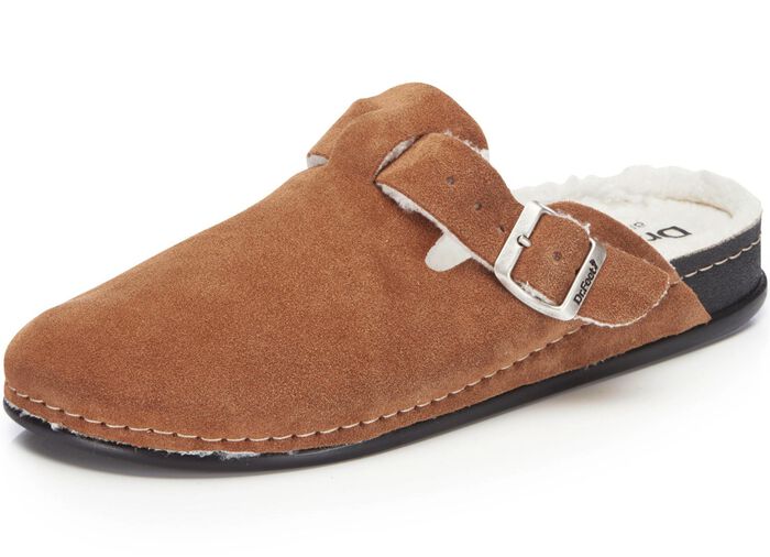 Pantoffel aus weichem Veloursleder COGNAC