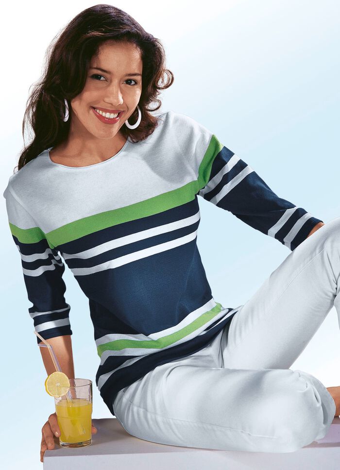 Pullover mit tollem Streifendessin MARINE-GRÜN-WEISS