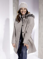 Kurzmantel mit abnehmbarem Kunstpelz-Besatz an der abnehmbaren Kapuze 