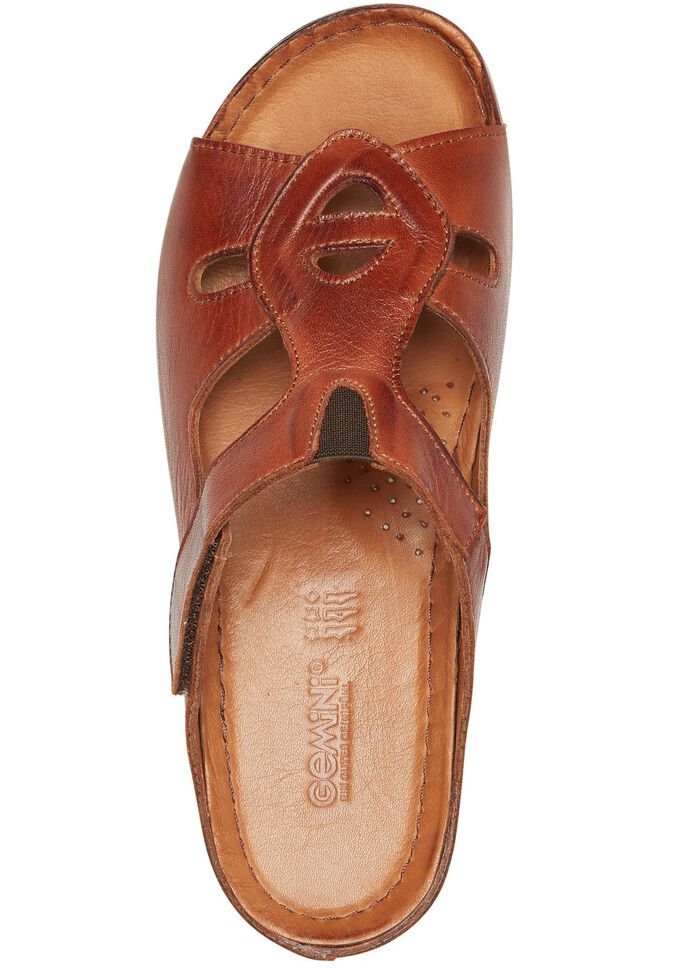Gemini Pantolette mit dekorativem Gummizug COGNAC