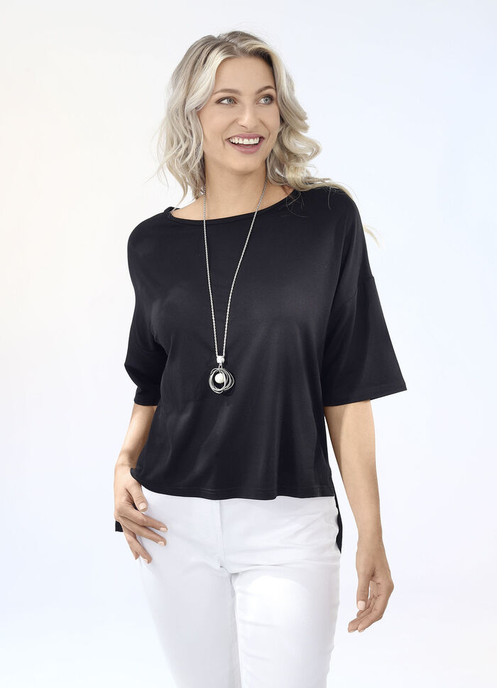 Lässiges Shirt mit kurzen Seitenschlitzen SCHWARZ