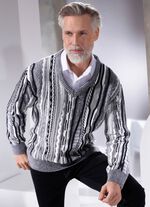 Pullover mit V-Ausschnitt GRAU MELIERT-WEISS-SCHWARZ