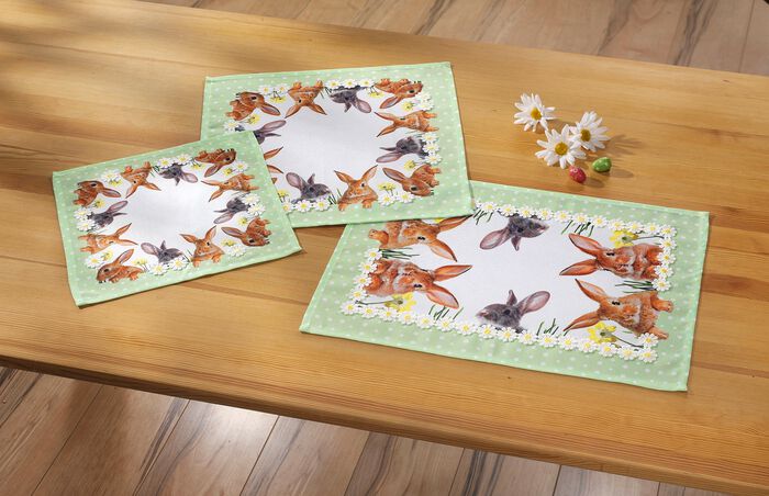 Tisch- und Raumdekoration mit Hasen-Motiven WEISS-BUNT