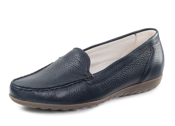 Waldl&auml;ufer, bequeme Damen-Slipper, Weite H, mit herausnehmbarem Fussbett MARINE