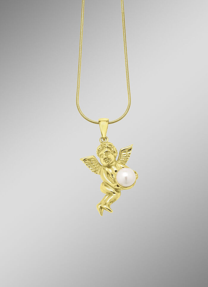 Himmlische Eleganz: Engel-Anhänger mit Süsswasser-Zuchtperle 