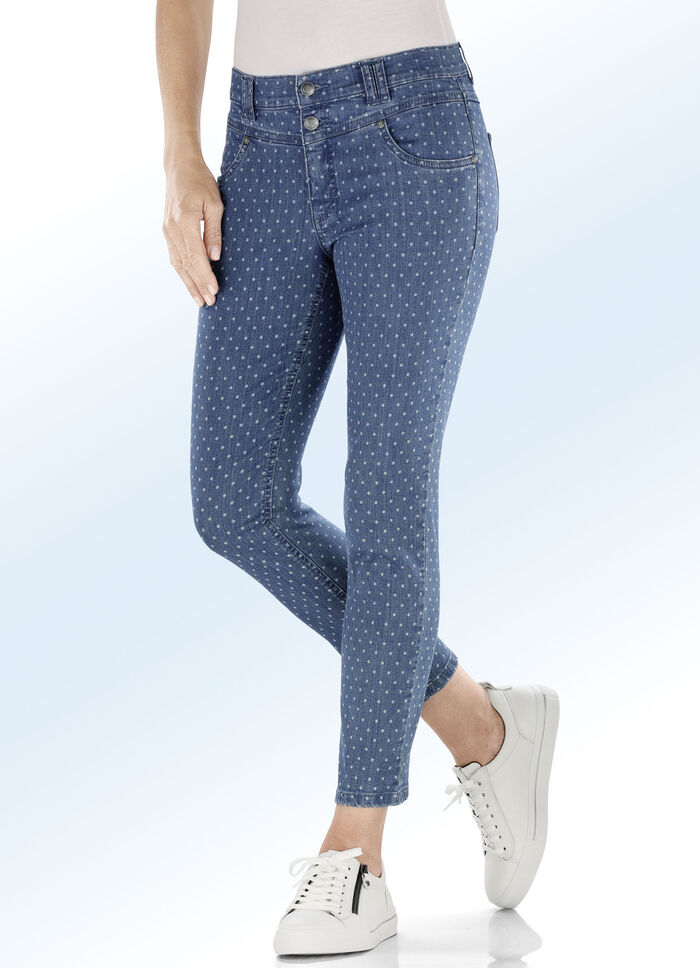 Jeans mit angesagter Punktedessinierung JEANSBLAU