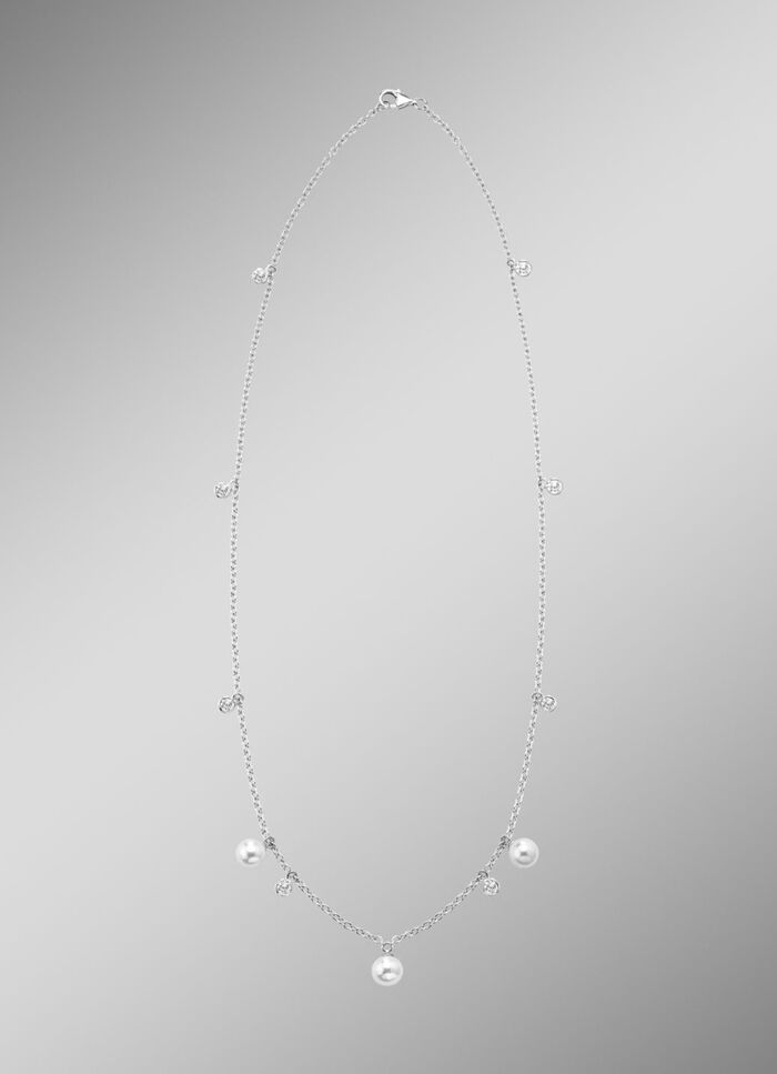 Halskette mit S&uuml;sswasser-Zuchtperlen und synth. Zirkonia 