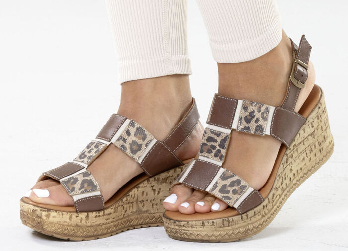 Gemini, trendige Damen-Sandaletten, Weite G, aus Leder BRAUN-BEIGE