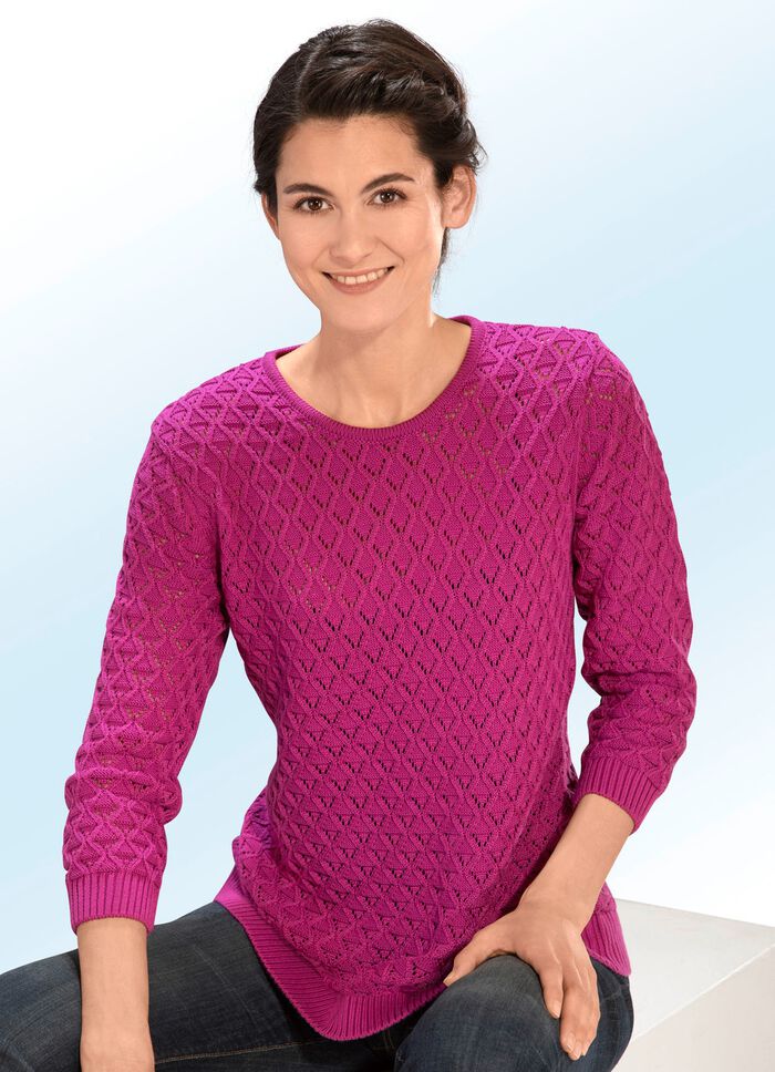 Pullover mit Struktur-Ajourmix BEERE