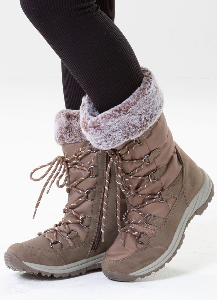 Gef&uuml;tterte Damen-Stiefel, Winterschuhe, mit Reissverschluss TAUPE