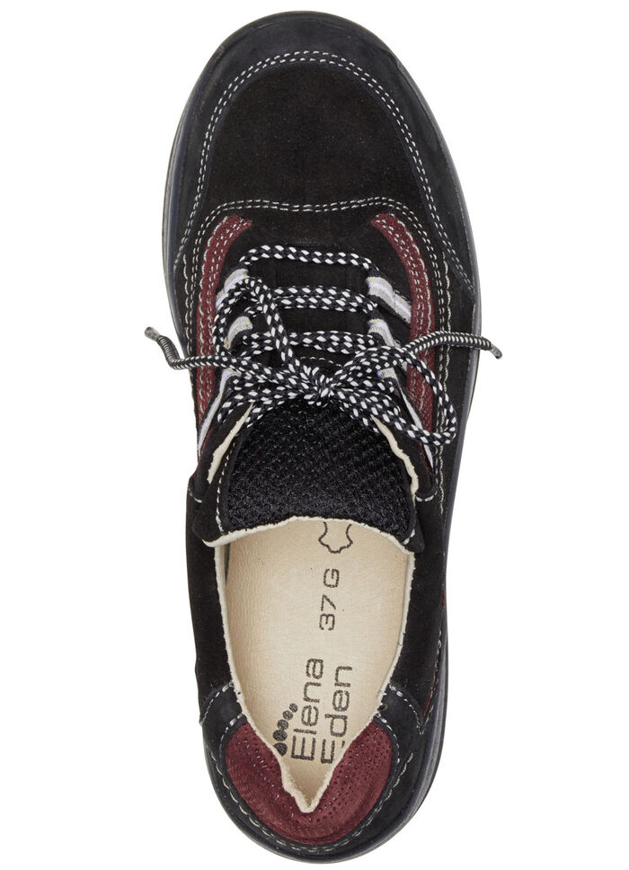 ELENA EDEN Schnürschuh aus teilweise geprägtem Nubukleder SCHWARZ-BURGUND